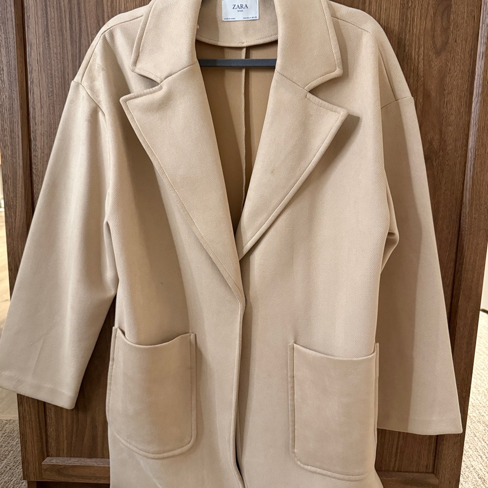Zara Camel Open Front Long Trench Coat